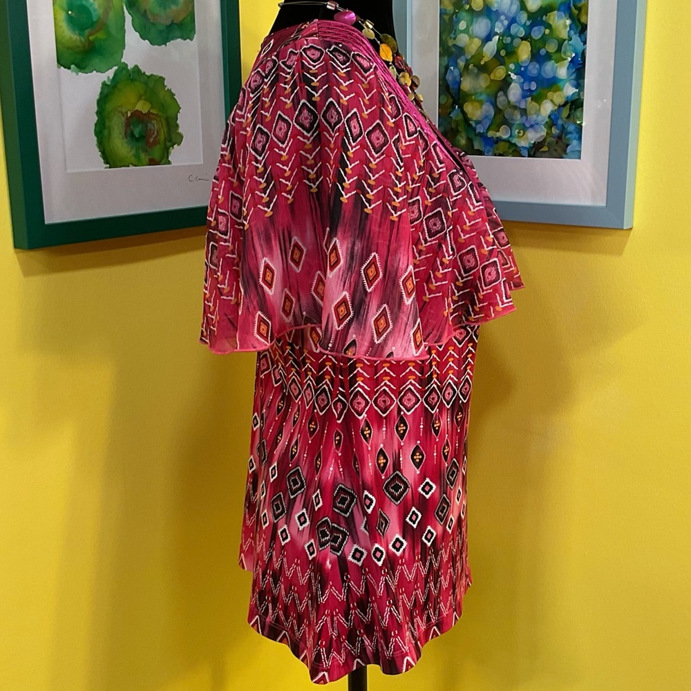 Notations Multicolor Geometric Print Flutter Sleeved Blouse Size Small - Picture 2 of 13